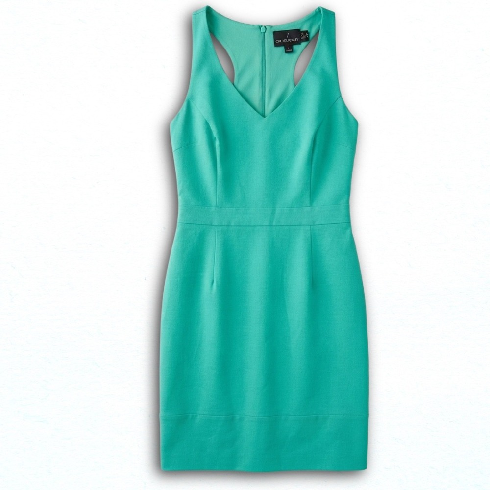 Cynthia Rowley Teal Green V-Neck Racerback Sheath Cocktail Dress Womens Medium